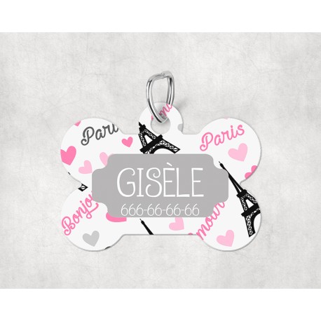 Chapas para mascotas Placa modelo "Gisèle" nombre y tlf personalizable