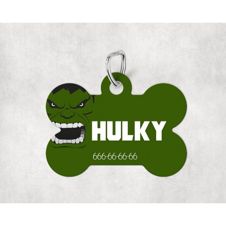 Chapas para mascotas Placa modelo "Hulky" nombre y tlf personalizable