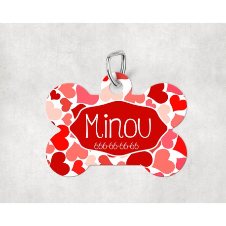 Chapas para mascotas Placa modelo "Minou" nombre y tlf personalizable
