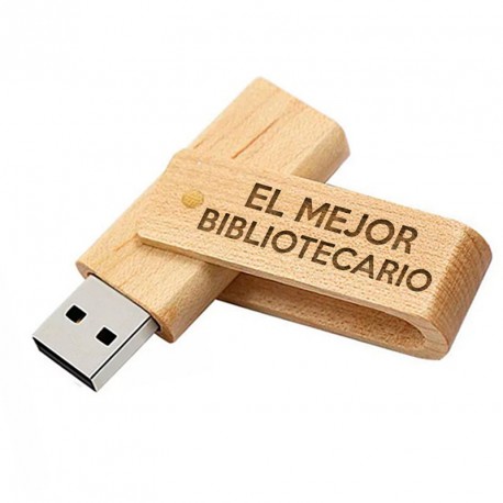 Memorias USB Memoria USB "El Mejor bibliotecario" 16GB Madera