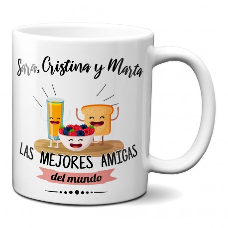 Taza para mejores amigas con tres nombres personalizados