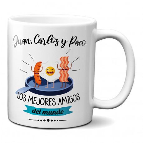 Taza para mejores amigos con tres nombres personalizados