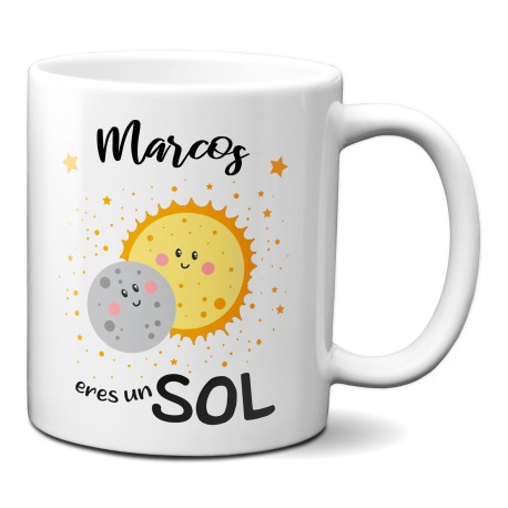 Taza personalizada con nombre "Eres un sol"