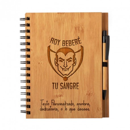 Cuaderno "Hoy beberé tu sangre" personalizado con nombre